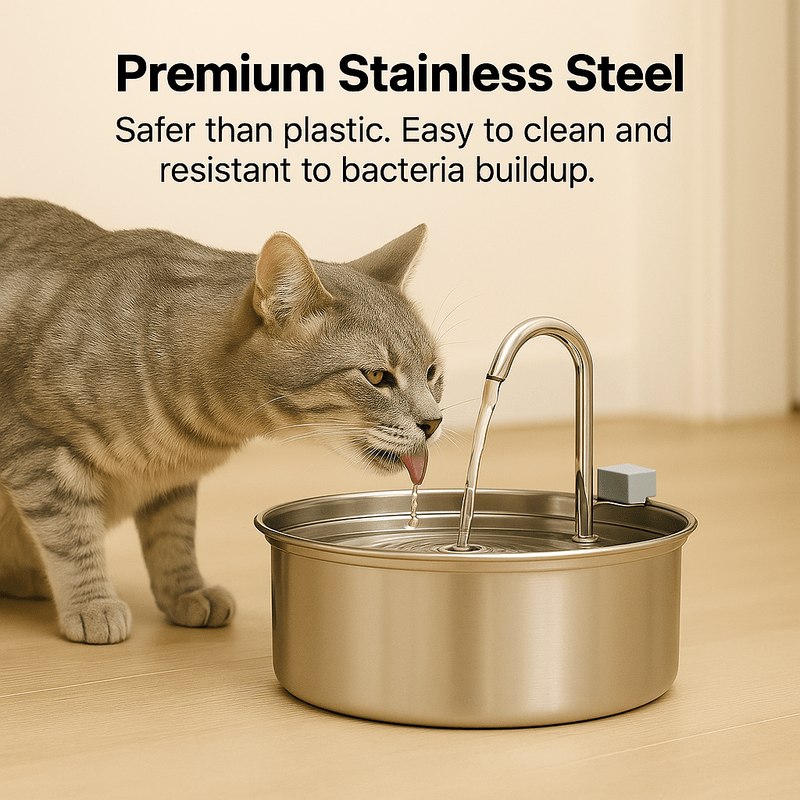 PureFlow Stainless Steel Cat Water Fountain - AquaPaws