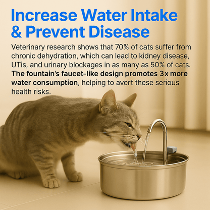 PureFlow Stainless Steel Cat Water Fountain - AquaPaws