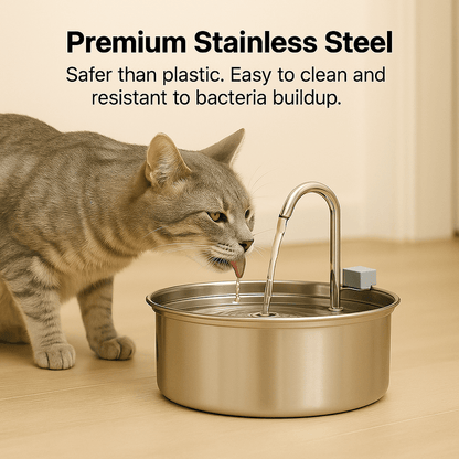 PureFlow Stainless Steel Cat Water Fountain - AquaPaws