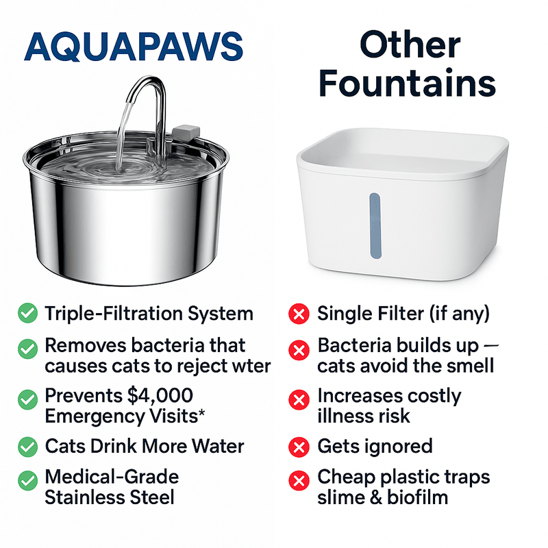 PureFlow Stainless Steel Cat Water Fountain - AquaPaws