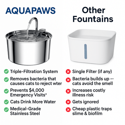 PureFlow Stainless Steel Cat Water Fountain - AquaPaws