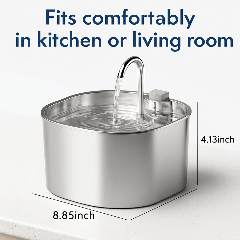 PureFlow Stainless Steel Cat Water Fountain - AquaPaws