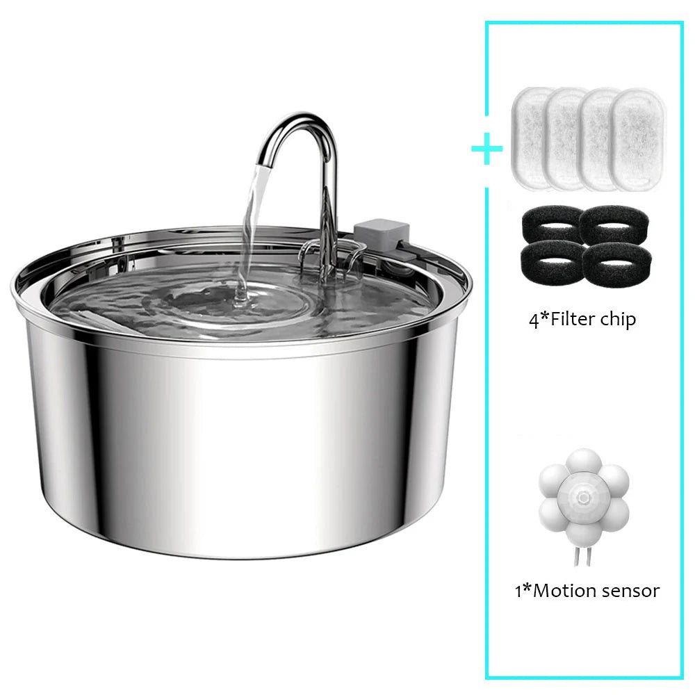 PureFlow Stainless Steel Cat Water Fountain - AquaPaws