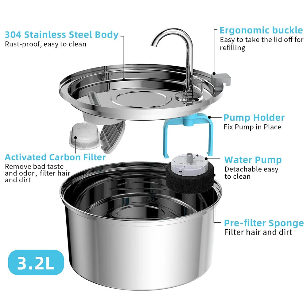 PureFlow Stainless Steel Pet Fountain